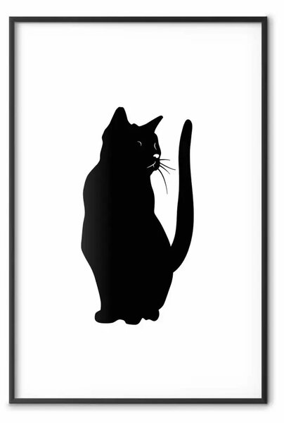 Poster: Gatto curioso - animale nero astratto su sfondo bianco uniforme