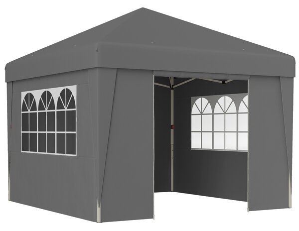 Outsunny Gazebo da giardino pieghevole 3 x 3 x 2,75 m anti-UV 30 + con finestre + pareti laterali + sacco di trasporto grigio scuro | Aosom Italy