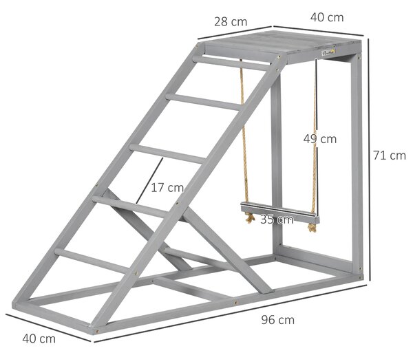 PawHut Posatoio in legno per gallina, area giochi in legno per galline con altalena, scala, piattaforma, 96 x 40 x 71 cm, grigio | Aosom Italy
