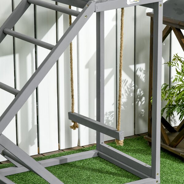 PawHut Posatoio in legno per gallina, area giochi in legno per galline con altalena, scala, piattaforma, 96 x 40 x 71 cm, grigio | Aosom Italy