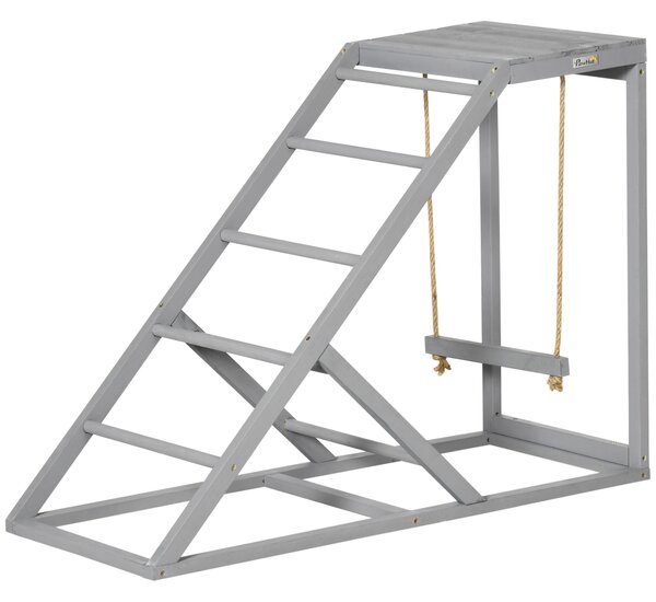 PawHut Posatoio in legno per gallina, area giochi in legno per galline con altalena, scala, piattaforma, 96 x 40 x 71 cm, grigio | Aosom Italy