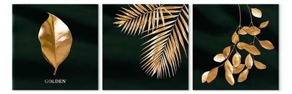 Quadro moderno Nobiltà Vegetale (trittico) - Foglie lussuose con oro