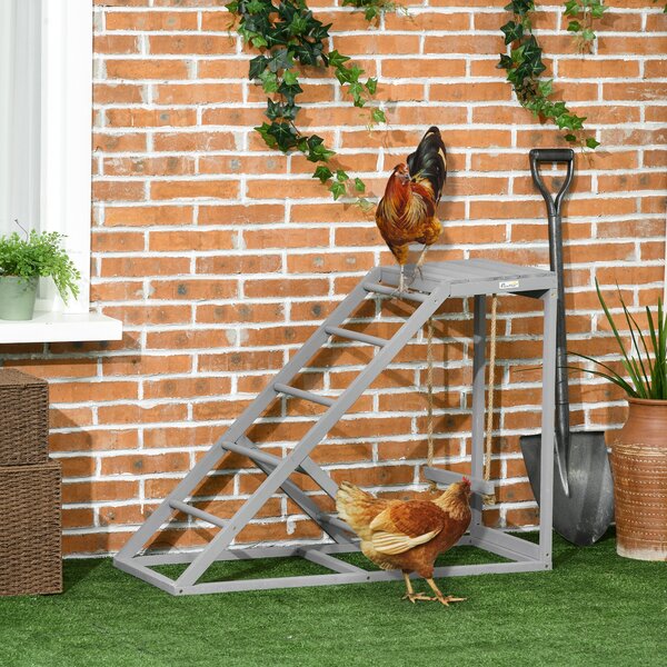PawHut Posatoio in legno per gallina, area giochi in legno per galline con altalena, scala, piattaforma, 96 x 40 x 71 cm, grigio | Aosom Italy