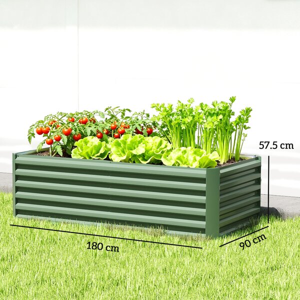 Outsunny Fioriera rialzata in acciaio galvanizzato, letto da giardino con fondo aperto, 180 x 90 x 57,5 cm, verde chiaro | Aosom Italy