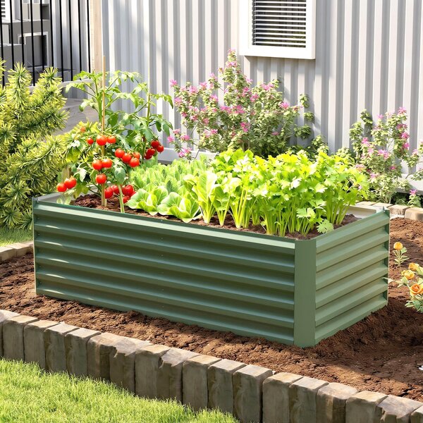 Outsunny Fioriera rialzata in acciaio galvanizzato, letto da giardino con fondo aperto, 180 x 90 x 57,5 cm, verde chiaro | Aosom Italy
