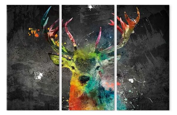 Quadro contemporaneo Cervo Arcobaleno (trittico) - Animale colorato astratto