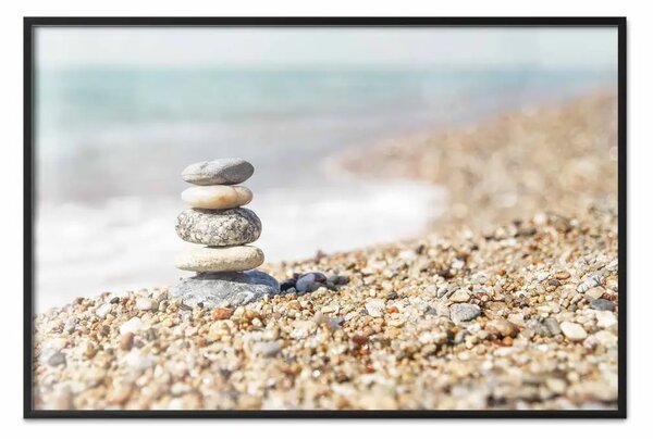 Poster: Momento estivo - spiaggia con sassi sullo sfondo del mare