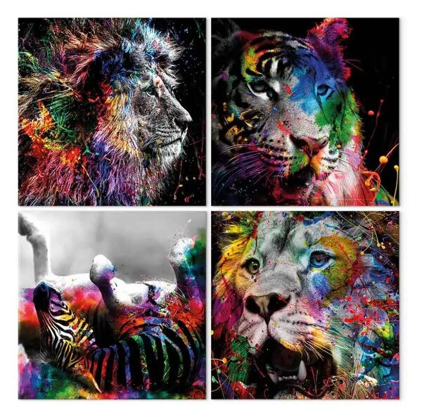 Quadro contemporaneo Selvaggio e Bello (quartetto) - Animali astratti colorati