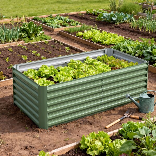 Outsunny Fioriera rialzata in acciaio galvanizzato, letto da giardino con fondo aperto, 180 x 90 x 57,5 cm, verde chiaro | Aosom Italy