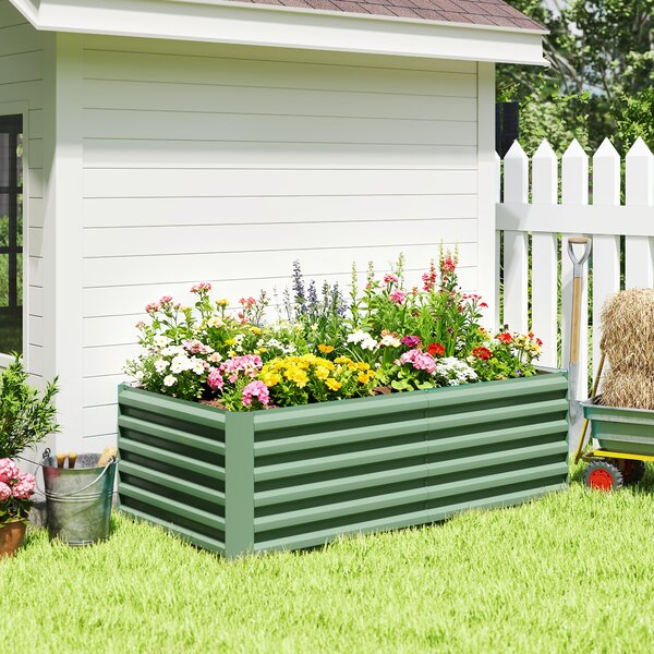 Outsunny Fioriera rialzata in acciaio galvanizzato, letto da giardino con fondo aperto, 180 x 90 x 57,5 cm, verde chiaro | Aosom Italy