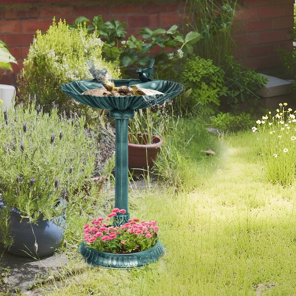 Outsunny Bagno per uccelli abbeveratoio antico 81 cm con base fioriera, mangiatoia e vasca per uccelli su piedistallo, bronzo verde | Aosom Italy