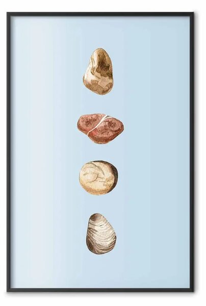Poster: Tesori del viaggio - composizione di pietre su sfondo blu contrastante
