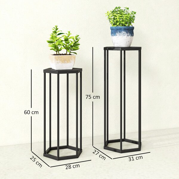 Outsunny Set da 2 supporti per piante per interno ed esterno, portavaso esagonali in metallo per giardino, terrazza, balcone | Aosom Italy