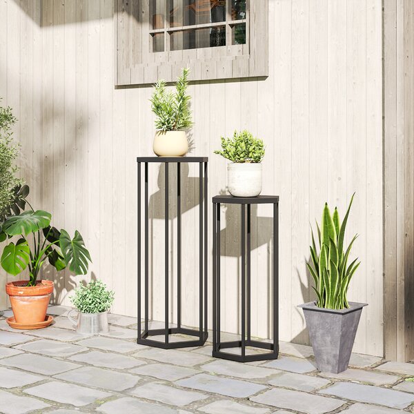 Outsunny Set da 2 supporti per piante per interno ed esterno, portavaso esagonali in metallo per giardino, terrazza, balcone | Aosom Italy