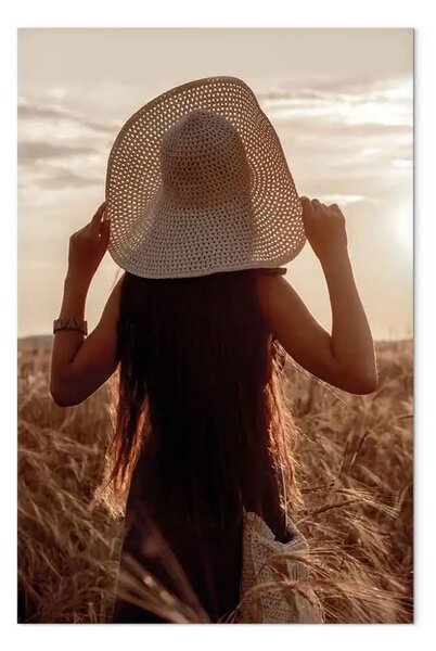 Quadro Raccolta tardiva verticale - donna al tramonto