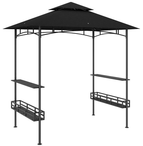 Outsunny Tettoia da barbecue tettuccio per giardino gancio a soffitto ripiani cestini 240 x 150 x 257 cm grigio scuro | Aosom Italy