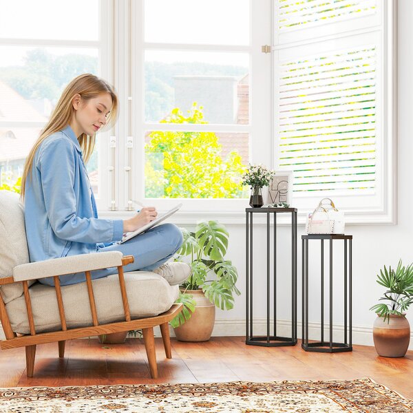 Outsunny Set da 2 supporti per piante per interno ed esterno, portavaso esagonali in metallo per giardino, terrazza, balcone | Aosom Italy