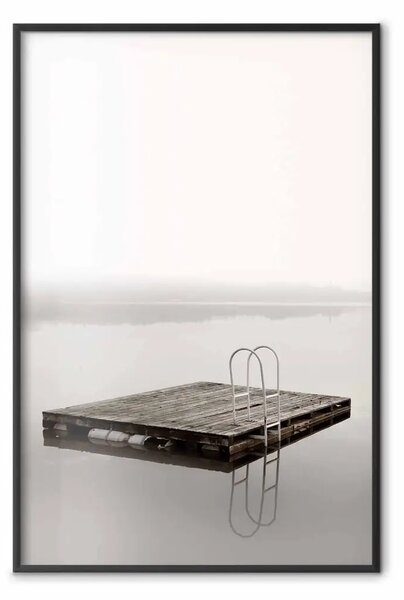 Poster: Immergiti - tavola con scaletta al centro del lago tra una luce bianca
