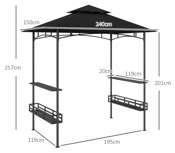 Outsunny Tettoia da barbecue tettuccio per giardino gancio a soffitto ripiani cestini 240 x 150 x 257 cm grigio scuro | Aosom Italy