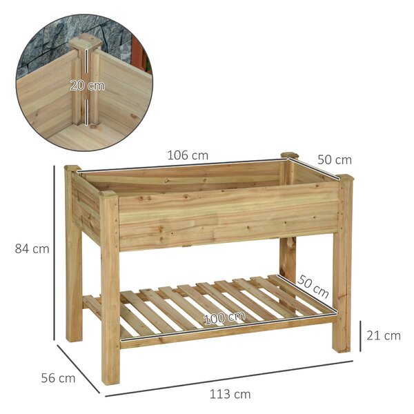 Outsunny Fioriera rialzata con Ripiano di Stoccaggio in Legno, Aiuola quadrata su piedi rialzata, 113 x 56 x 84 cm, verde | Aosom Italy