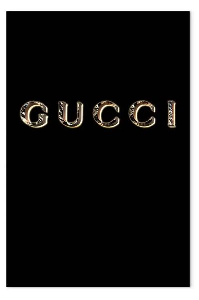 Quadro Gucci verticale - logo aziendale dorato su sfondo nero