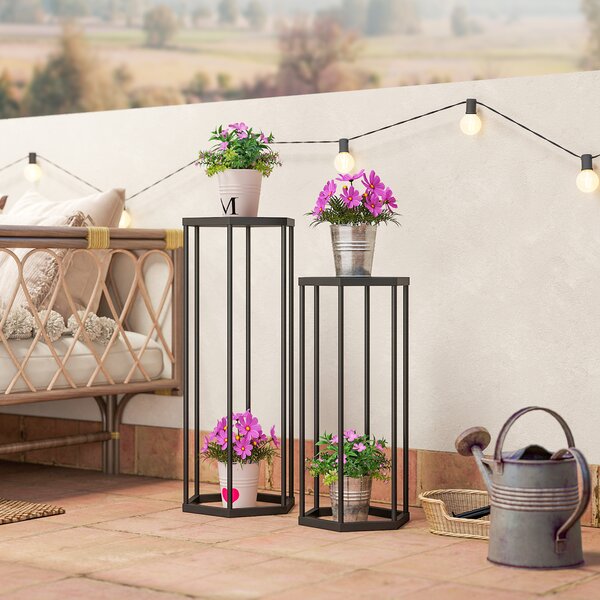 Outsunny Set da 2 supporti per piante per interno ed esterno, portavaso esagonali in metallo per giardino, terrazza, balcone | Aosom Italy