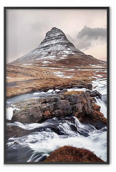 Poster: Kirkjufell - montagna invernale, ruscello, cielo