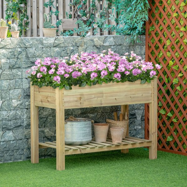 Outsunny Fioriera rialzata con Ripiano di Stoccaggio in Legno, Aiuola quadrata su piedi rialzata, 113 x 56 x 84 cm, verde | Aosom Italy