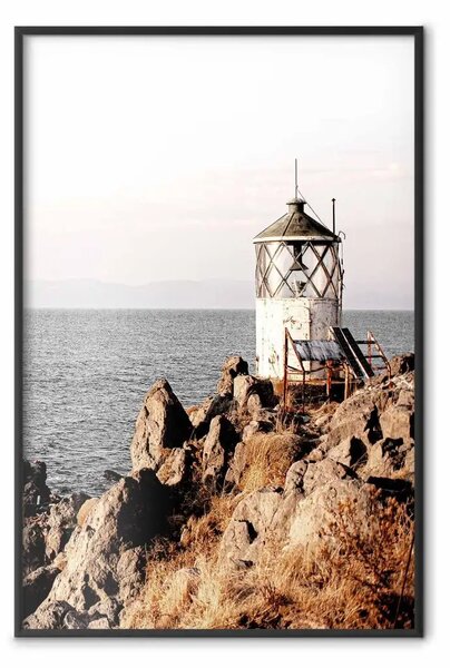 Poster: Faro scogliera - scogliera con edificio sul mare