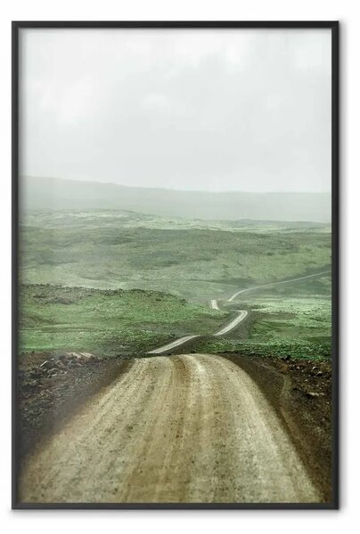 Poster: Attraverso pianure - strada, campi verdi, cielo