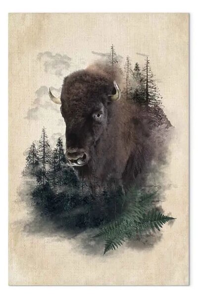 Quadro su tela Bison nobile verticale - animale su sfondo disegnato