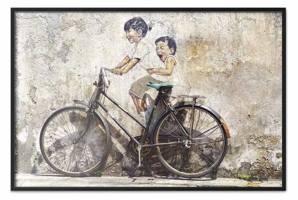Poster: Spensieratezza - bicicletta retrò su parete con dipinti