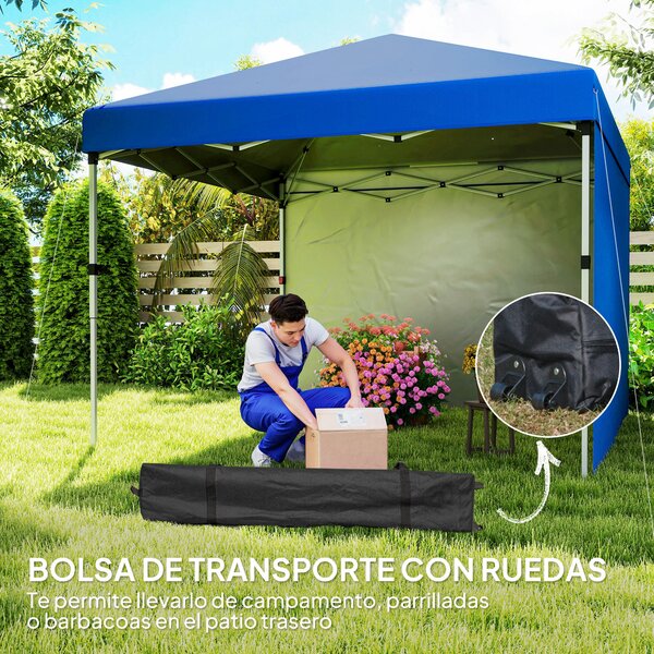 Outsunny Tenda Pieghevole Pop-up 3x3 m con 2 Pareti Laterali Anti-UV Altezza Regolabile Sacchi di Sabbia e Borsa di Trasporto Blu | Aosom Italy