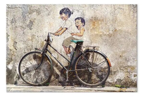 Quadro su tela Spensieratezza - bicicletta vintage su sfondo street art