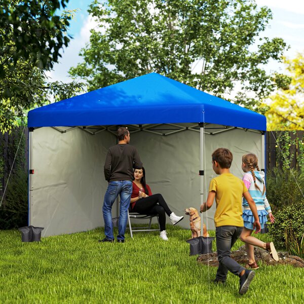 Outsunny Tenda Pieghevole Pop-up 3x3 m con 2 Pareti Laterali Anti-UV Altezza Regolabile Sacchi di Sabbia e Borsa di Trasporto Blu | Aosom Italy