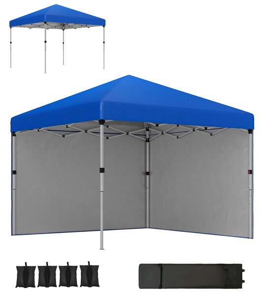 Outsunny Tenda Pieghevole Pop-up 3x3 m con 2 Pareti Laterali Anti-UV Altezza Regolabile Sacchi di Sabbia e Borsa di Trasporto Blu | Aosom Italy