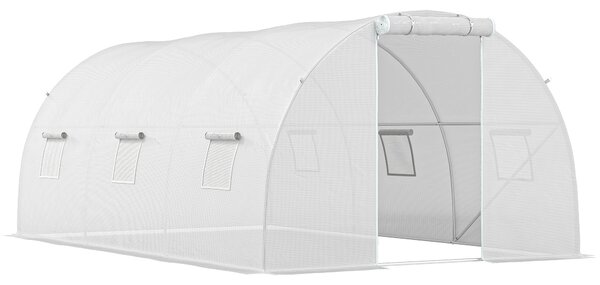 Outsunny Serra da giardino a tunnel 13,5 m² 6 finestre, porta avvolgibile con cerniera telaio acciaio zincato, telo PE 4,5 x 3 x 2 m bianco | Aosom Italy