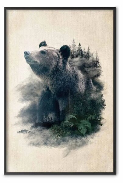 Poster: Valle dell'orso - animale fantasia tra le piante su sfondo beige