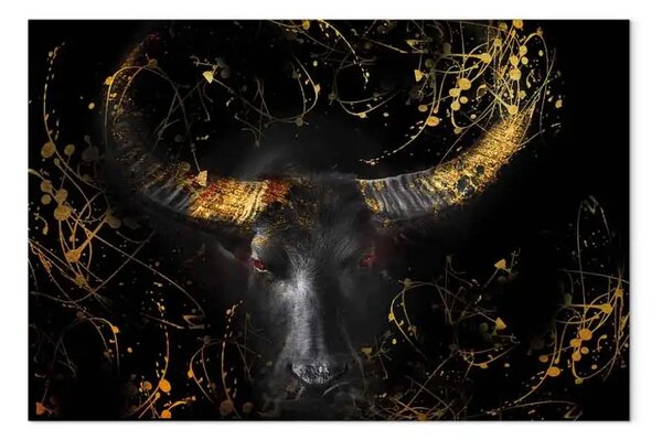Quadro contemporaneo Toro infuriato largo - terza variante - animale dorato