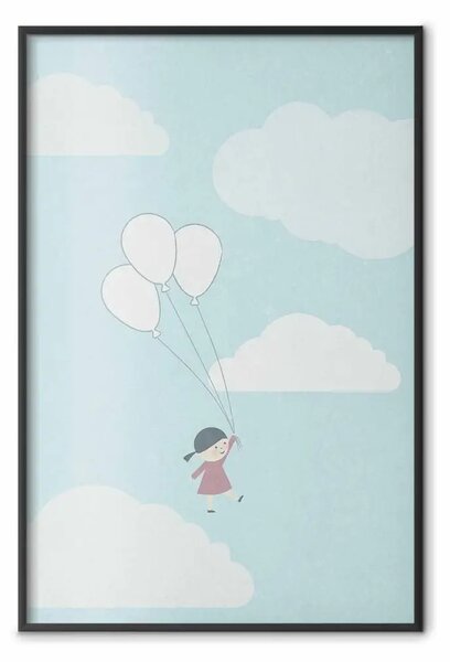 Poster: Avventura sognata - bambina con palloncini su sfondo nuvoloso