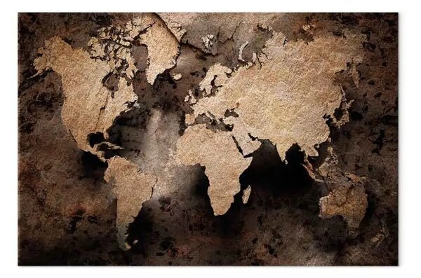 Quadro su tela Mappa in Bronzo - mappa del mondo bronzo