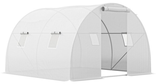 Outsunny Serra da giardino tunnel 9 m² 4 finestre, porta avvolgibile con zip telaio acciaio galvanizzato, telo PE 3 x 3 x 2 m bianco | Aosom Italy