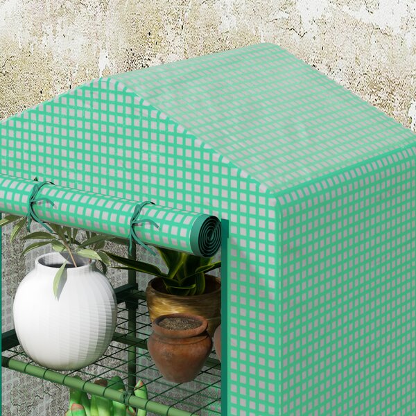 Outsunny Serra da Giardino a 3 Livelli Porta Avvolgibile Telaio in Metallo Copertura in PE Anti-UV 69x49x125 cm Verde | Aosom Italy