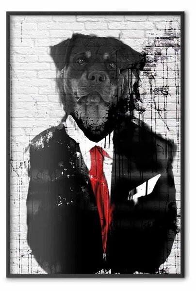 Poster: Elegante rottweiler - astrazione di cane su mattoni