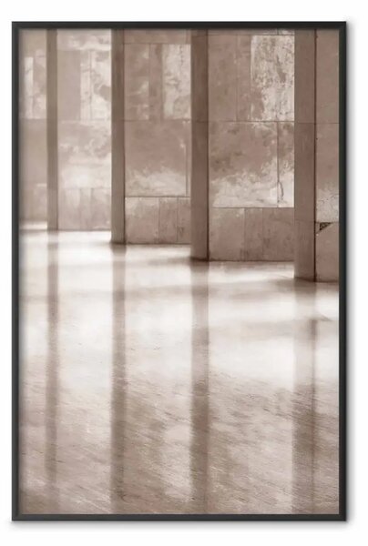 Poster: Corridoio luminoso - architettura con parete di pietra