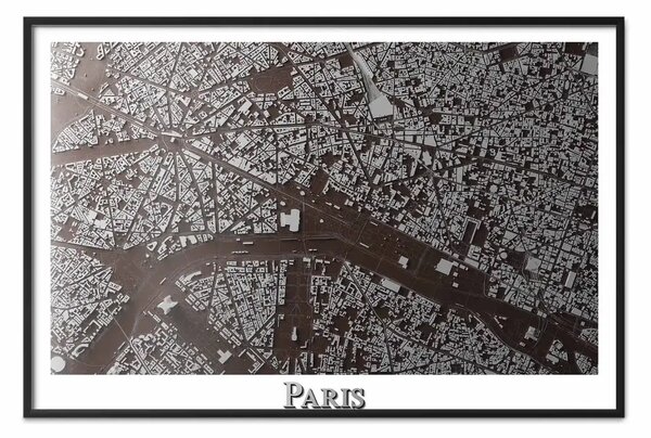Poster: Mappa marrone Parigi - mappa città e scritte su bianco