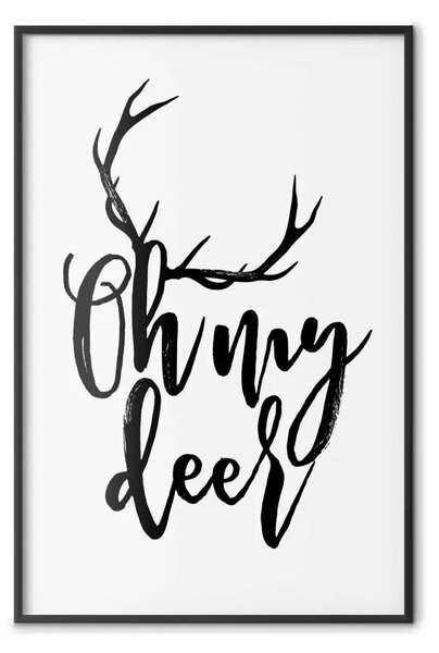 Poster: Oh My Deer - corna di cervo con scritte su sfondo grigio