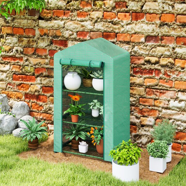 Outsunny Serra da Giardino a 3 Livelli Porta Avvolgibile Telaio in Metallo Copertura in PE Anti-UV 69x49x125 cm Verde | Aosom Italy