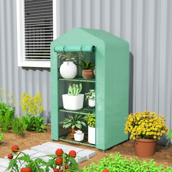 Outsunny Serra da Giardino a 3 Livelli Porta Avvolgibile Telaio in Metallo Copertura in PE Anti-UV 69x49x125 cm Verde | Aosom Italy