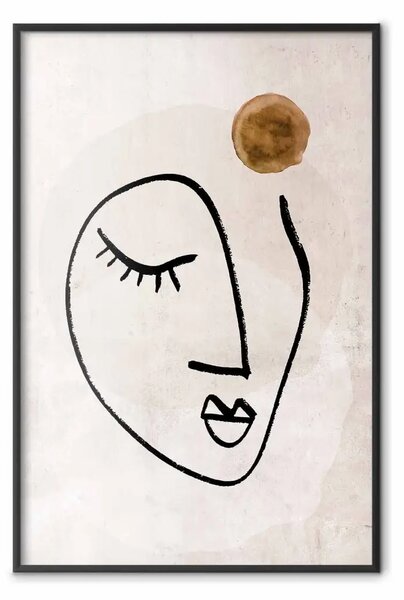 Poster: Pensiero romantico - line art volto su sfondo beige